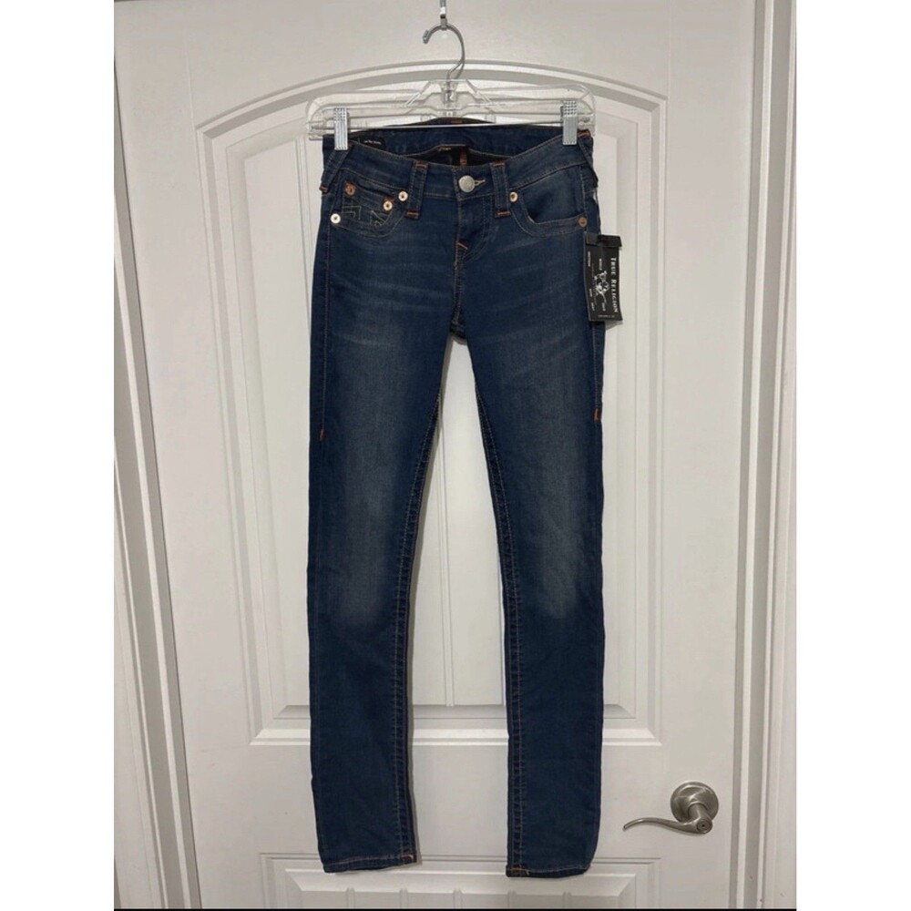True Religion Low Rise Skinny Jeans Dark Wash Blue Stretch Women's Size 26 - Picture 2 of 9